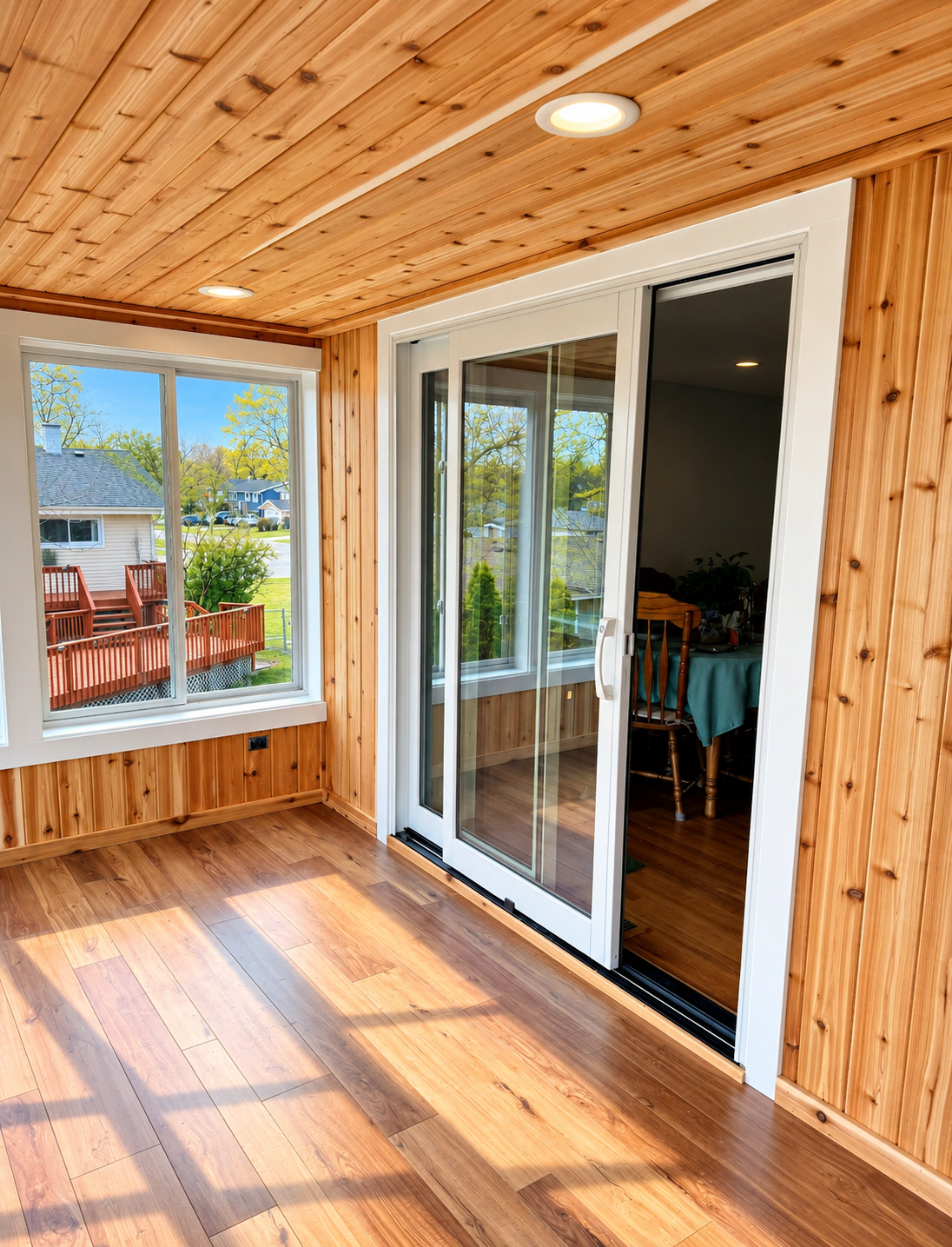 Four-season room, sliding door to the house