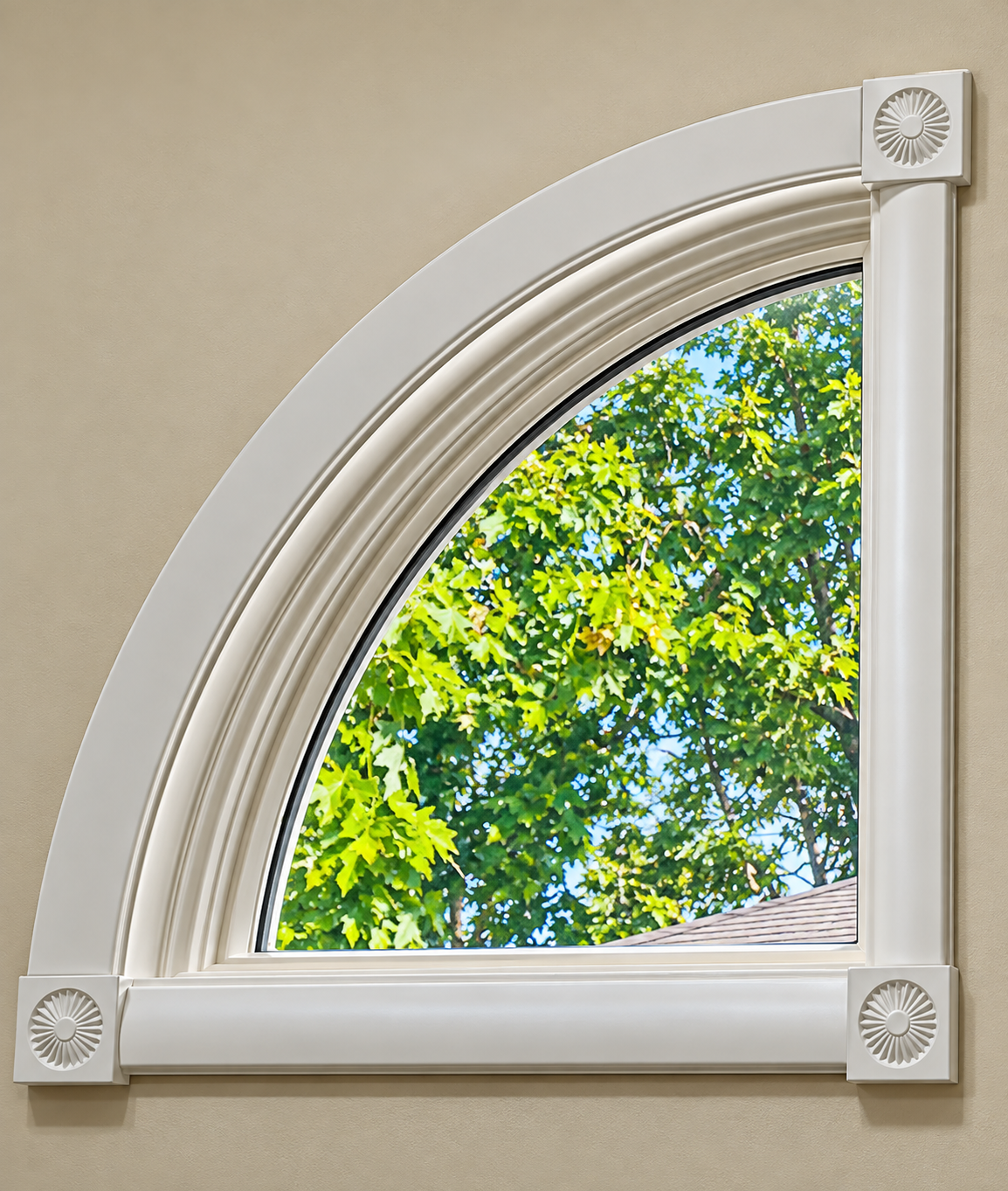 Arched window with custom trim