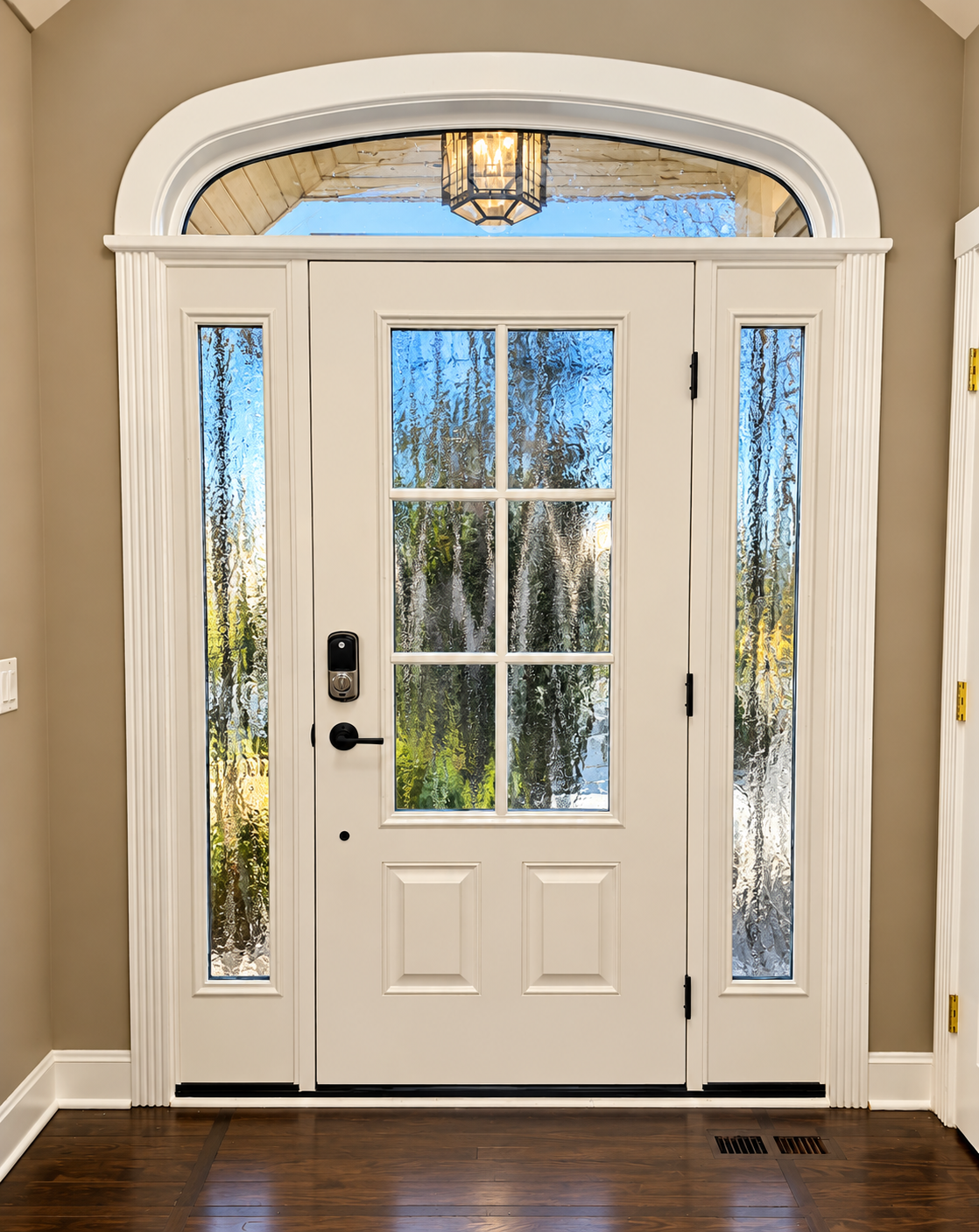 Entry door with arched transom, interior view