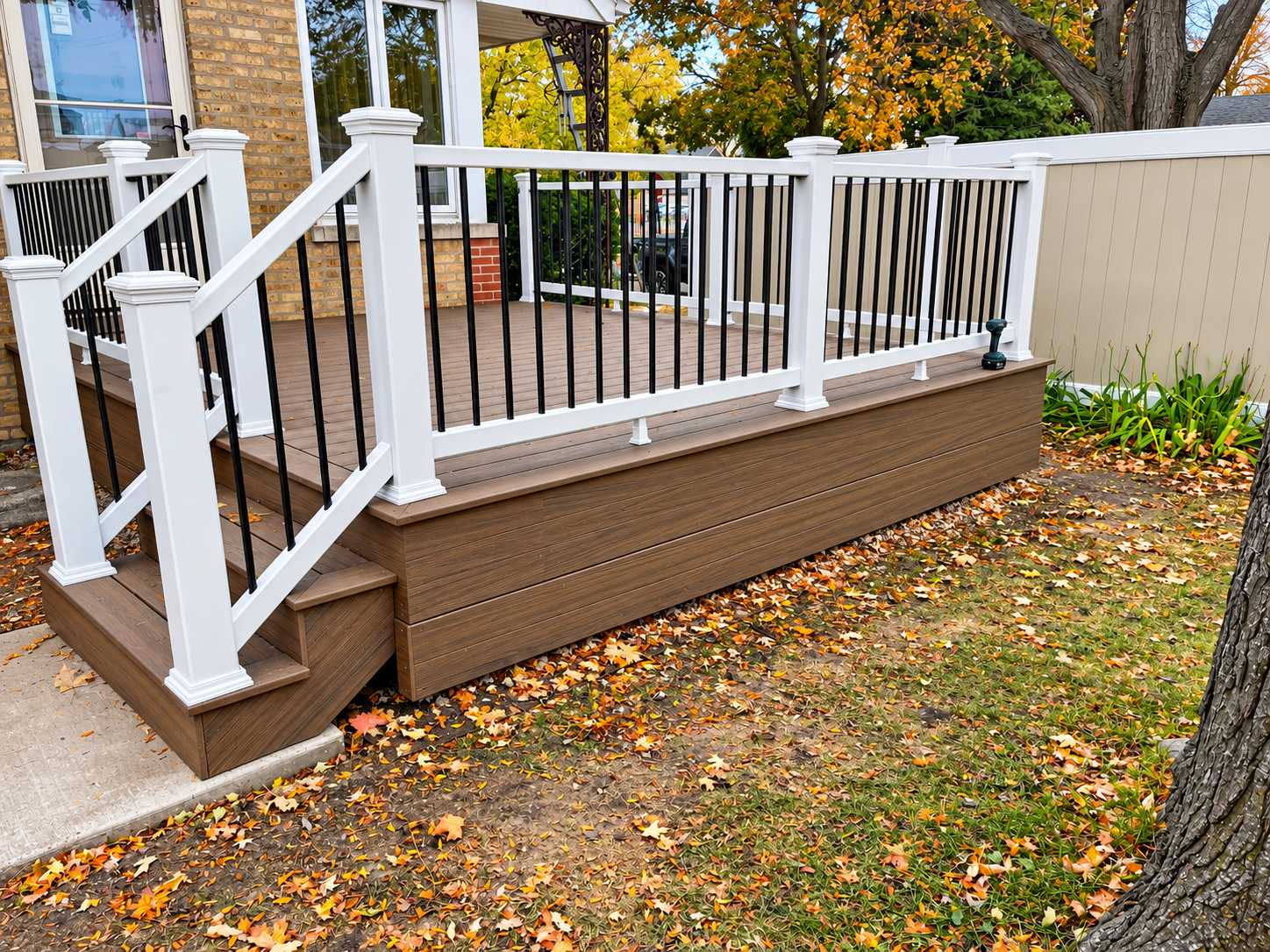 Composite deck with white railing