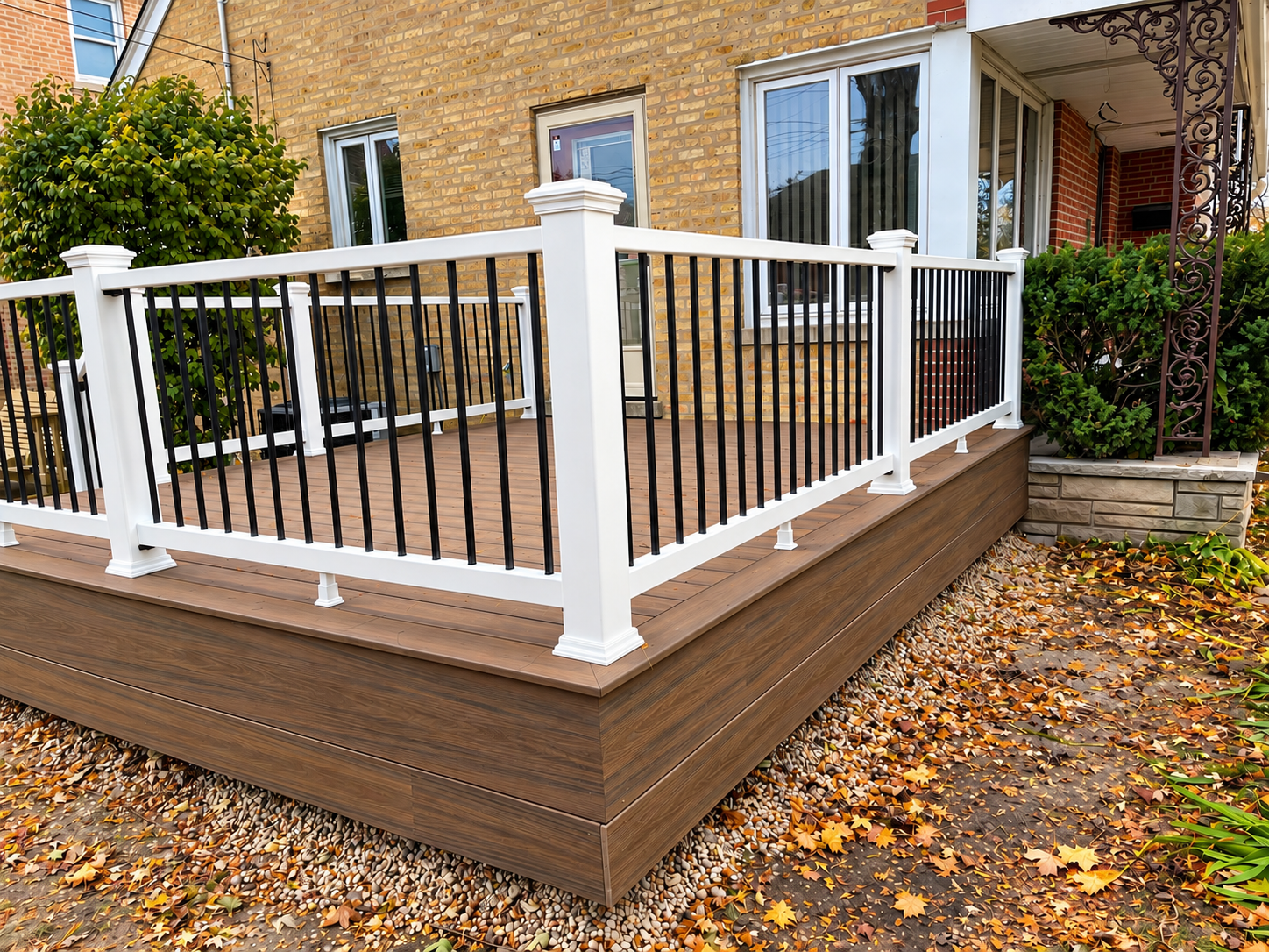 Composite deck and railing, corner view
