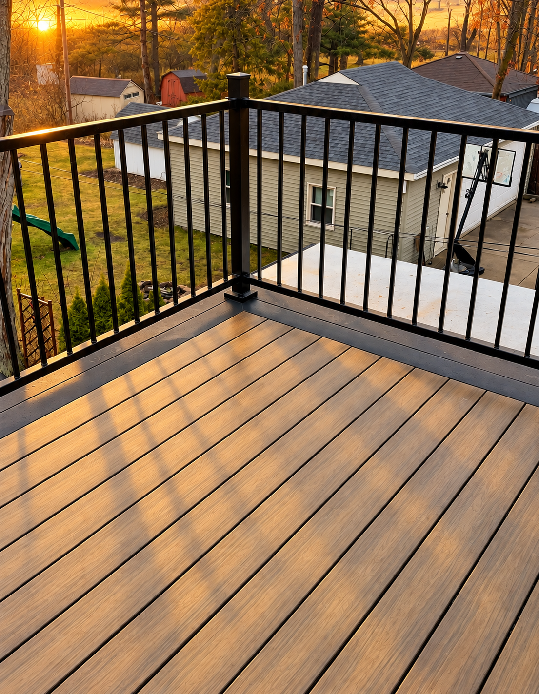 Composite deck with black railing