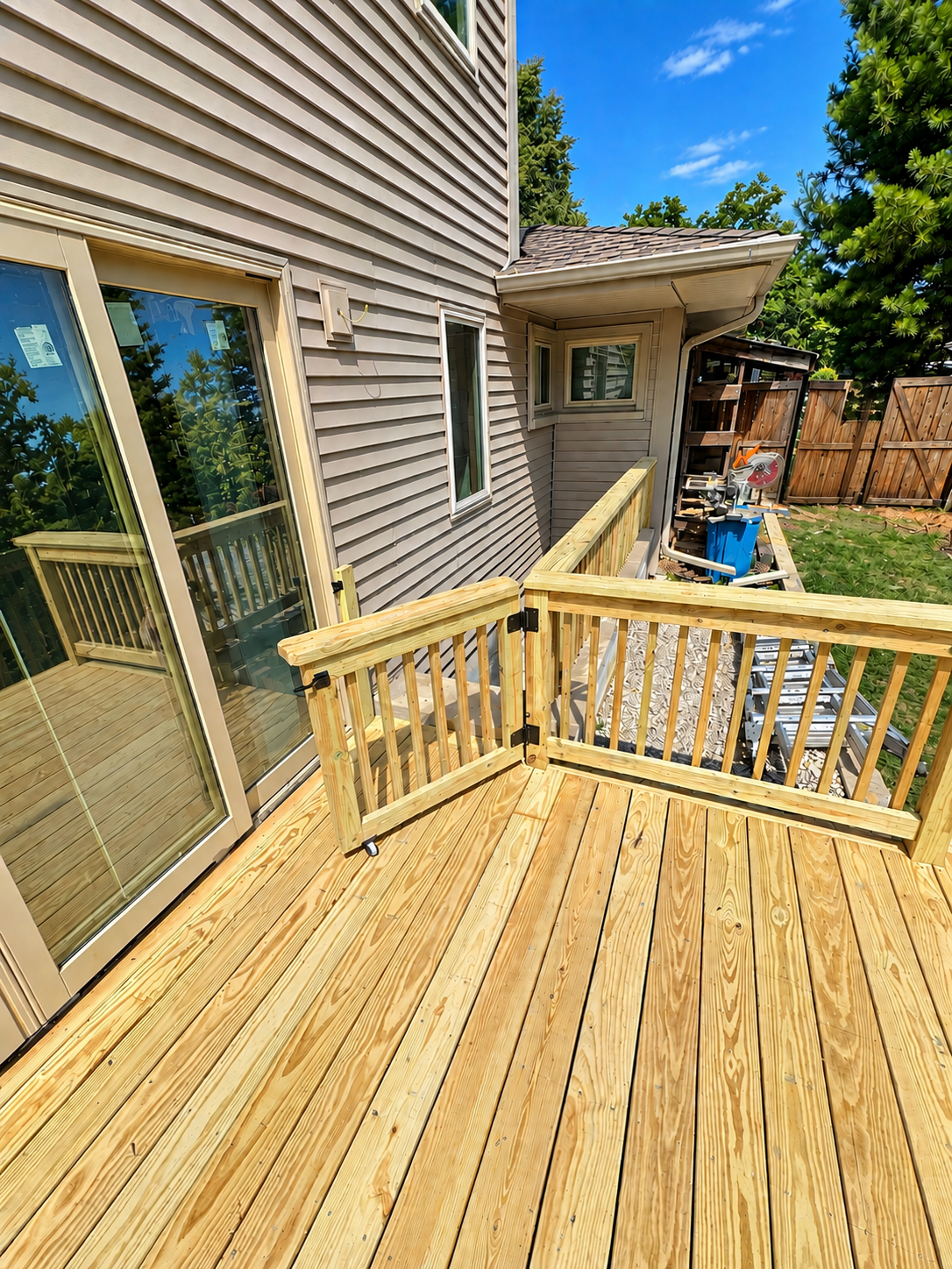 Deck and railing, rear elevation