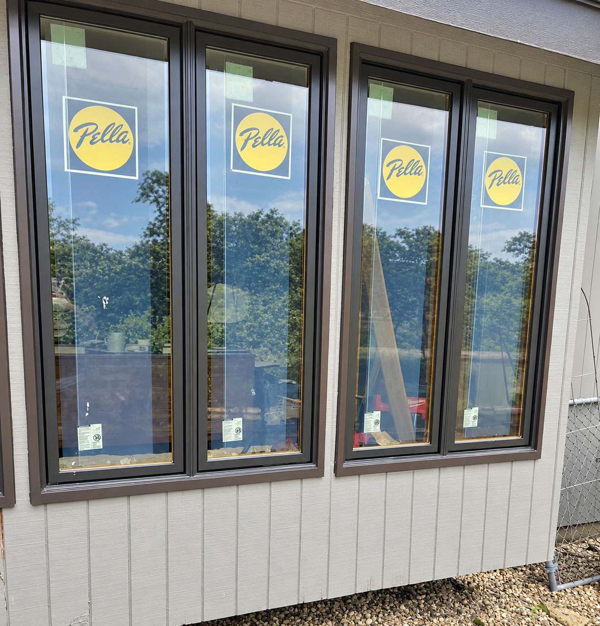 Pella Lifestyle Series wood window installation in progress